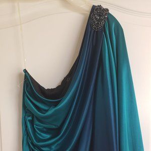 Adrianna Papell NWT peacock color one shoulder mini dress